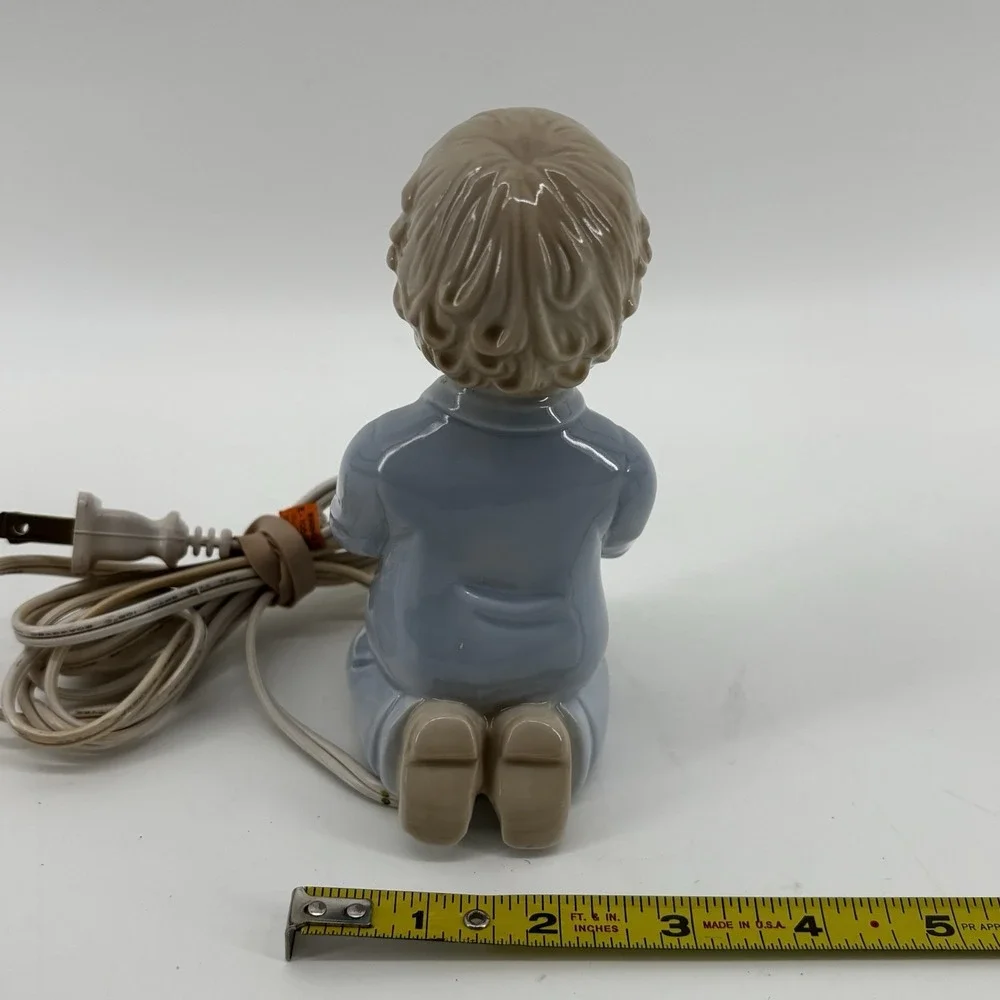 Vintage Nursery Night Light Bisque Porcelain Lamp Boy Praying Rosary